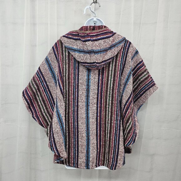 Baja Joe Red Blue Striped Baja Hooded Jacket Beach Hippie L/XL - Picture 6 of 11